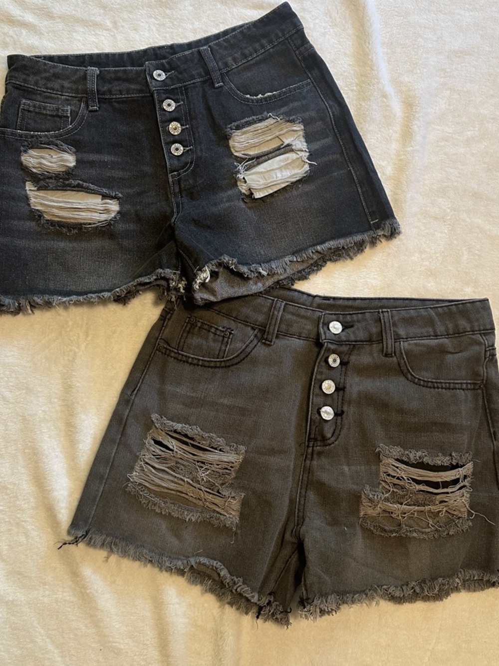 Women's Lot 1 Black and 1 grey Distressed Button-Fly Denim Shorts Size M